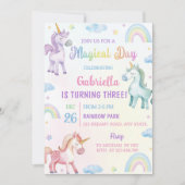 マジカルデイユニコーンレインボー誕生日招待状 招待状 (正面)