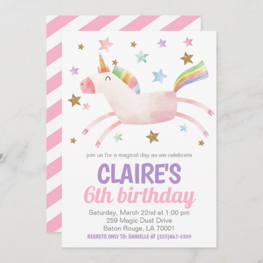 マジカルデイユニコーン誕生日招待状 招待状 (正面/裏面)