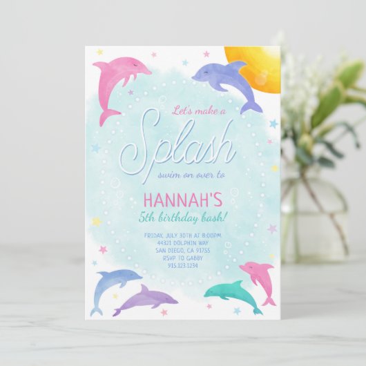 マジカルドルフィンズかわいらし誕生日招待状 招待状 (スタンド正面)