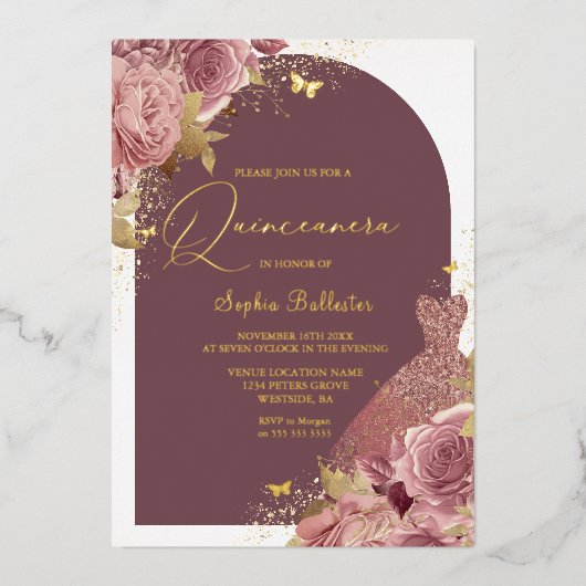 マジカルドレス&アーチエンチャントキンセアニェラ金ゴールド 箔招待状 (正面)