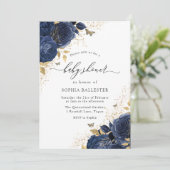 マジカルネイビーインディゴブルーバラ&金ゴールドベビーシャワー 招待状 (スタンド正面)