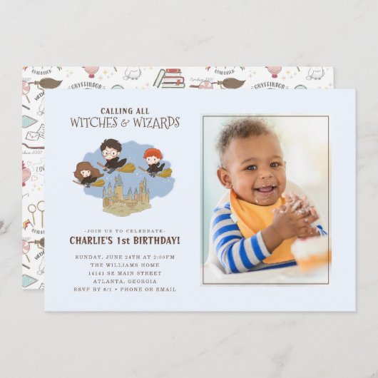 マジカルハリーポッターとホグワーツ誕生日 – 写真 招待状 (正面/裏面)