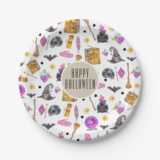マジカルハロウィーンウォーターカラーお洒落クラフトパーティー ペーパープレート (正面)