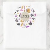 マジカルハロウィーンウォーターカラーお洒落クラフトパーティー ラウンドシール (バッグ)