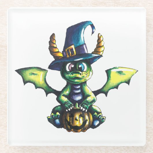 マジカルハロウィーンドラゴンデザイン ガラスコースター (正面)
