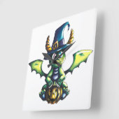 マジカルハロウィーンドラゴンデザイン スクエア壁時計 (傾斜)