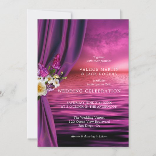 マジカルバタフライパープル結婚式招待状 招待状 (正面)