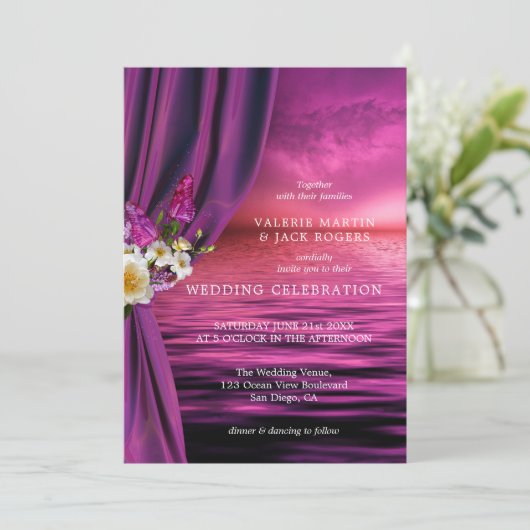 マジカルバタフライパープル結婚式招待状 招待状 (スタンド正面)