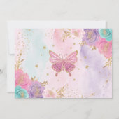 マジカルバタフライピンクパープル金ゴールドフェアリー誕生日 招待状 (裏面)