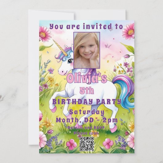 マジカルパステルカスタム誕生日写真 招待状 (裏面)