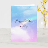 マジカルパステルクラウドアンドアレインボー誕生日 カード (黄色い花)