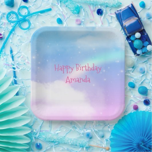 マジカルパステルクラウドアンドアレインボー誕生日 ペーパープレート (パーティー)