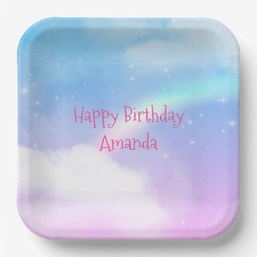 マジカルパステルクラウドアンドアレインボー誕生日 ペーパープレート (正面)