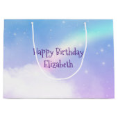 マジカルパステルクラウドアンドアレインボー誕生日 ラージペーパーバッグ (正面)