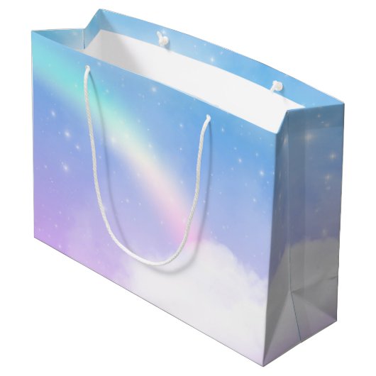 マジカルパステルクラウドアンドアレインボー誕生日 ラージペーパーバッグ (裏面アングル)