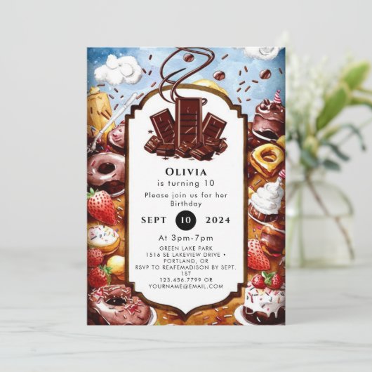 マジカルパステルチョコレート誕生日 招待状 (スタンド正面)