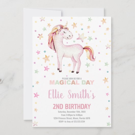 マジカルパステルパーティーテーマフォーガールズ 招待状 (正面)