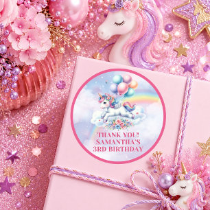 マジカルパステルユニコーンガール誕生日パーティーステッカー ラウンドシール