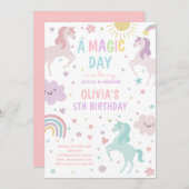 マジカルパステルユニコーンレインボーバースデーパーティー 招待状 (正面/裏面)