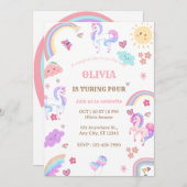 マジカルパステルユニコーンレインボーバースデーパーティー 招待状 (正面/裏面)