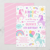 マジカルパステルユニコーンレインボーバースデーパーティー 招待状 (正面/裏面)