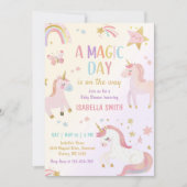 マジカルパステルユニコーンレインボーベビーガールシャワー 招待状 (正面)