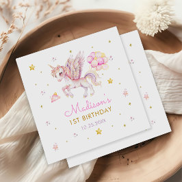 マジカルパステルユニコーン虹色の誕生日パーティー スタンダードカクテルナプキン