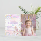 マジカルパステルユニコーン誕生日フォト招待状 サンキューカード (スタンド正面)