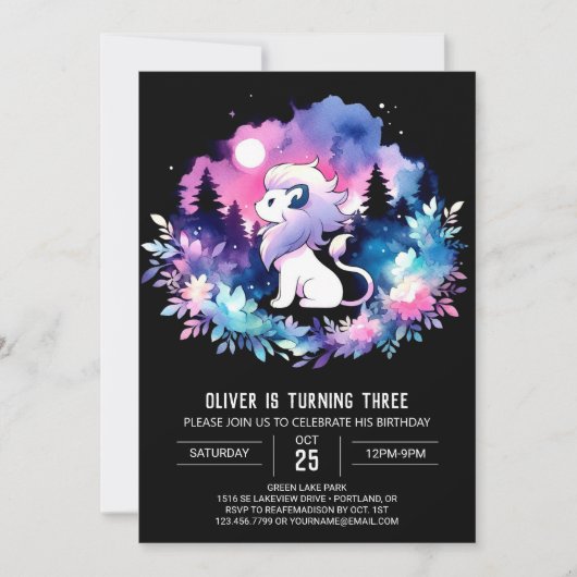 マジカルパステルライオン誕生日 招待状 (正面)