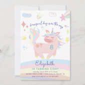 マジカルパステルレインボーキュートユニコーン誕生日 招待状 (正面)