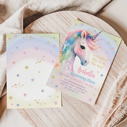 マジカルパステルレインボーユニコーンバースデーパーティー 招待状