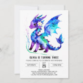 マジカルパープルドラゴンデジタルガール誕生日 招待状 (正面)