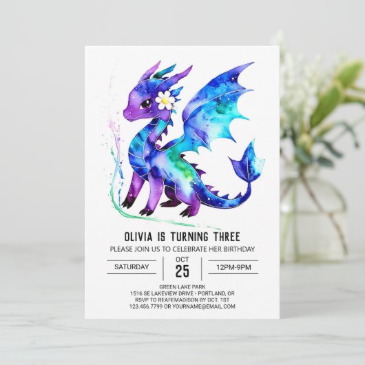 マジカルパープルドラゴンデジタルガール誕生日 招待状 (スタンド正面)