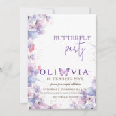 マジカルパープルバタフライ5番目の誕生日招待状 招待状 (正面)