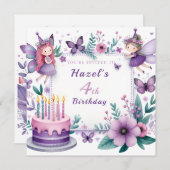 マジカルパープルフェアリー園 – 誕生日 招待状 (正面/裏面)