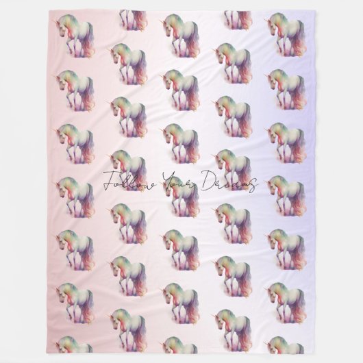 マジカルパープル赤面グラデーションユニコーン フリースブランケット (正面)