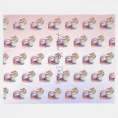 マジカルパープル赤面グラデーションユニコーン フリースブランケット (正面(横))