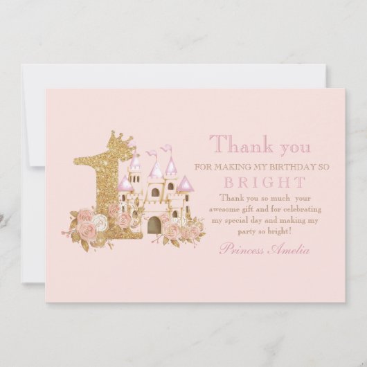 マジカルピンクキャッスルキングダム誕生日 サンキューカード (正面)