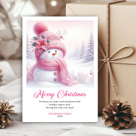 マジカルピンクスノーマンキッズプリントクリスマスカード シーズンカード