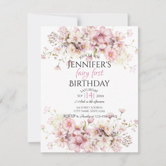 マジカルピンクフェアリー誕生日招待状 招待状 (正面)