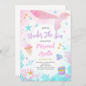 マジカルピンクマーメイド誕生日 招待状 (正面/裏面)