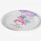 マジカルピンクユニコーンレインボー子供の誕生日パーティー ペーパープレート (アングル)