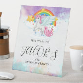 マジカルピンクユニコーンレインボー子供の誕生日 台座サイン (インサイチュ)