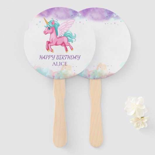 マジカルピンクユニコーンレインボー誕生日 ハンドファン (正面&裏面)