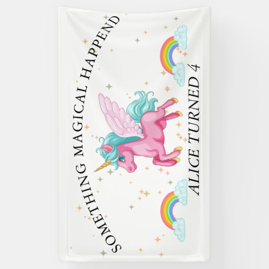 マジカルピンクユニコーンレインボー誕生日 横断幕 (縦)