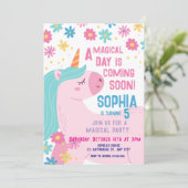 マジカルピンクユニコーン誕生日招待状レインボー 招待状 (スタンド正面)