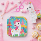 マジカルピンクユニコーン誕生日紙プレート ペーパープレート (パーティー)