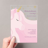 マジカルピンク金ゴールドユニコーン誕生日 アクリル招待状 (インサイチュ (ポータブル))