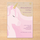 マジカルピンク金ゴールドユニコーン誕生日 アクリル招待状 (正面)