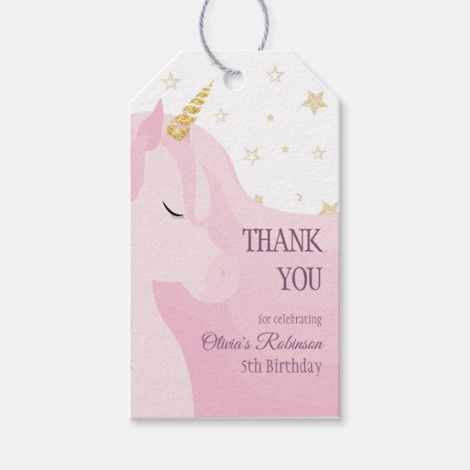 マジカルピンク金ゴールドユニコーン誕生日 ギフトタグ (正面)